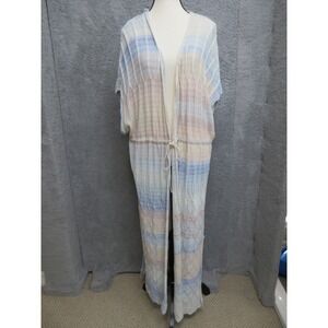 Knitted & Knotted Cardigan Sweater Womens XL Blue Pastels Duster Boho bohochic